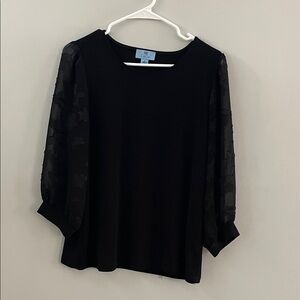 CeCe Black Blouse with Sheer Sleeves